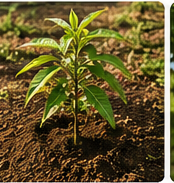 Junger Mangobaum in roter Erde